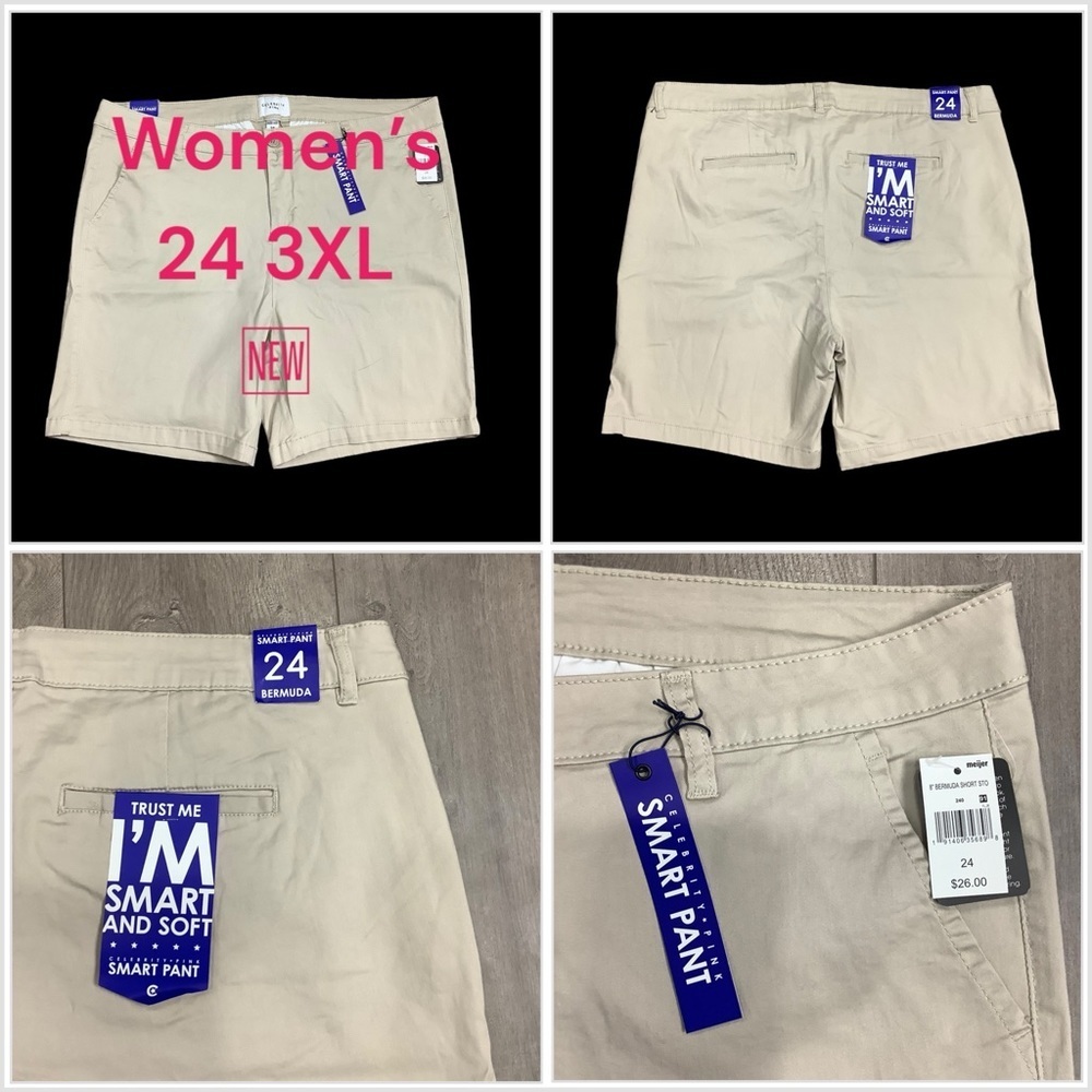 Women's Smart Pant Celebrity Pink 24 W 3XL Shorts Khaki Chino Khakis Stretch NWT